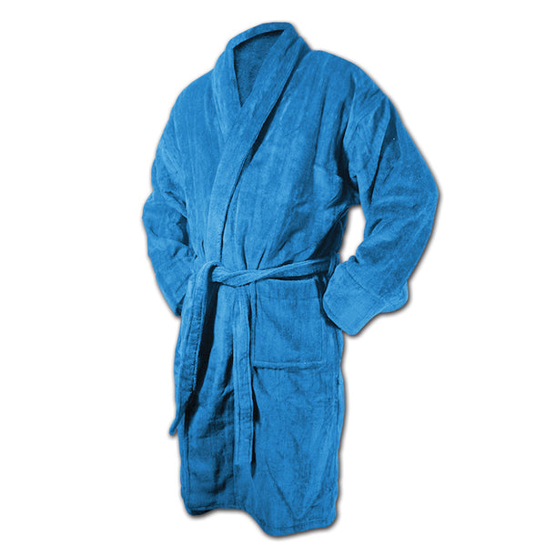 Columbia Blue Bath Robe - Terry Velour Shawl Collar, 13 oz.
